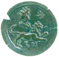 image of obverse of drachma of Antoninus Pius, showing Leo and Helios